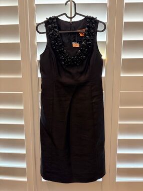 NWT Tory Burch Silk Black Embellished Neck Mini Dress